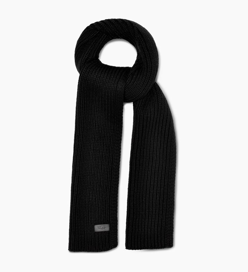 Ugg Scarfs Mens - Ugg Ribbed Knit Stripe Black - 824RJSUWY